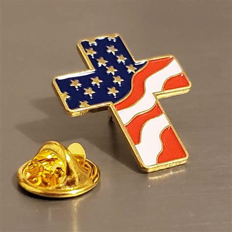 American Flag Filled Cross Gold Plated Lapel Pin Flag And Cross