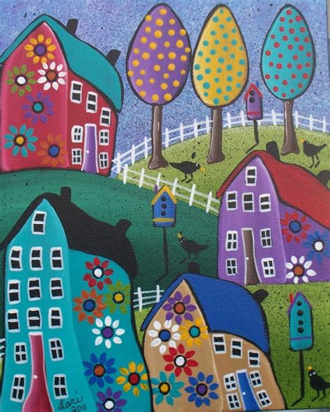 Original Custom Painting Folk Art Housestree Artwhimsical Tree Of