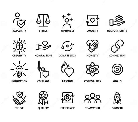 Set Of Core Values Icons Vector Line Color Vector Illustration