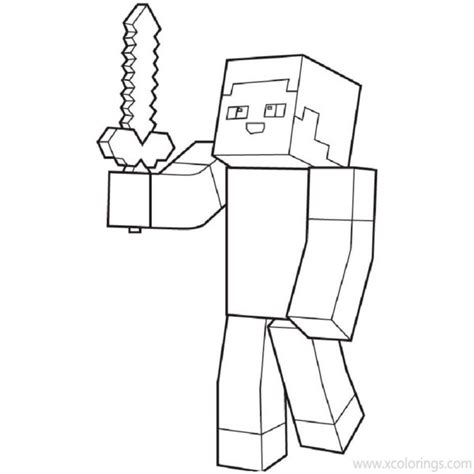 Minecraft Steve Coloring Pages With Diamond Sword