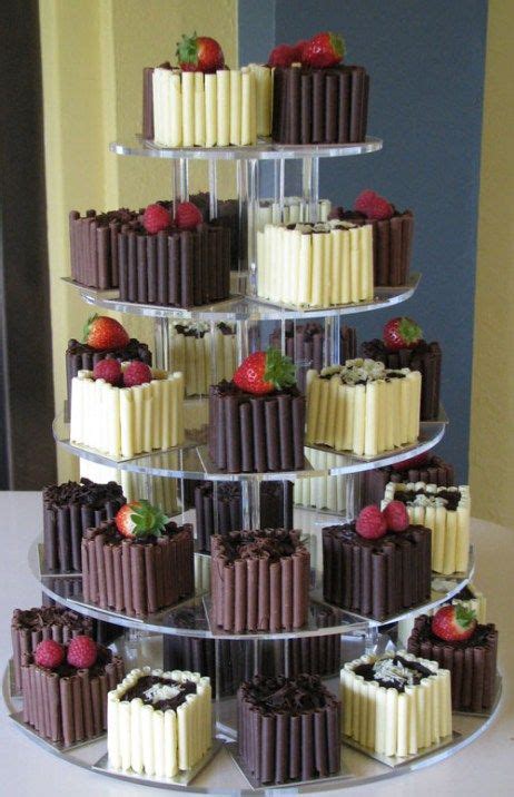 Miniature Square Chocolate Curl Cakes Individual Wedding Cakes Mini