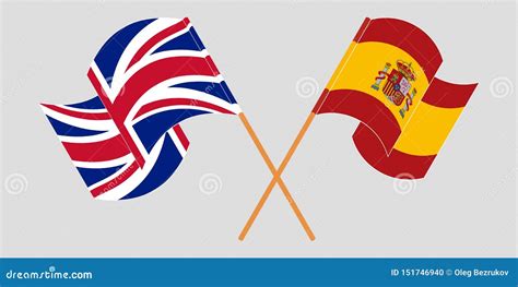 Crossed And Waving Flags Of The Uk And Spain Stock Vector