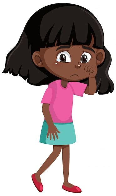 Personaje De Dibujos Animados Llorando Chica Negra Vector Premium