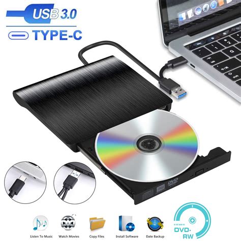 Tsv External Cd Dvd Drive For Laptop Usb 30 Type C Cd Dvd Burner Player Reader Writer