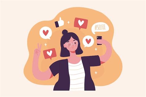 Free Vector A Woman Addicted To Social Media Illustration