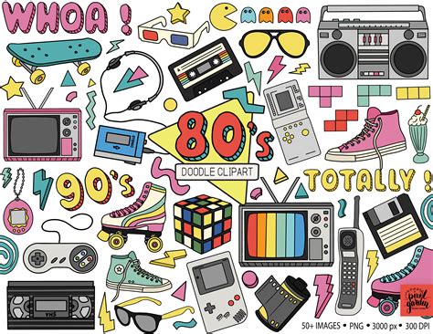 80s Doodle Clipart Hand Drawn Eighties Nineties Nostalgia Etsy Canada