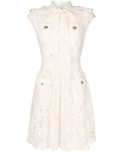 Zuhair Murad Pussy Bow Lace Mini Dress In White Lyst