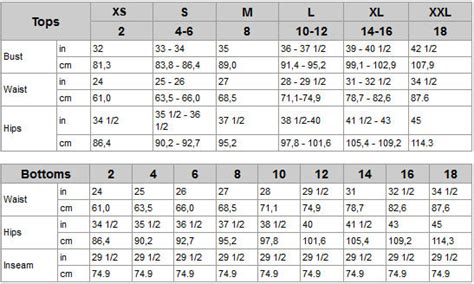 Nivo Womens Apparel Size Guide