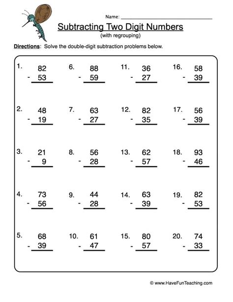 Some of the worksheets displayed are subtraction, double digit subtraction regrouping work, subtraction work 2 digit minus 2 digit subtraction, subtracting 2 digit numbers no regrouping, christmas addition no regrouping, two digit subtraction without regrouping, grade 2 supplement. Double Digit Subtraction No Regrouping Worksheet • Have ...