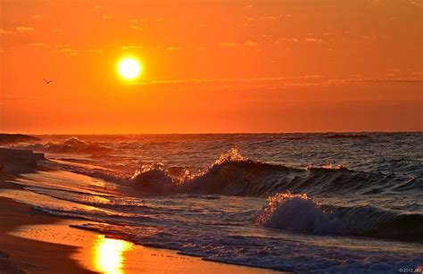 Awesome Red Sunrise Colors On Navarre Beach With Shore Waves Photograph