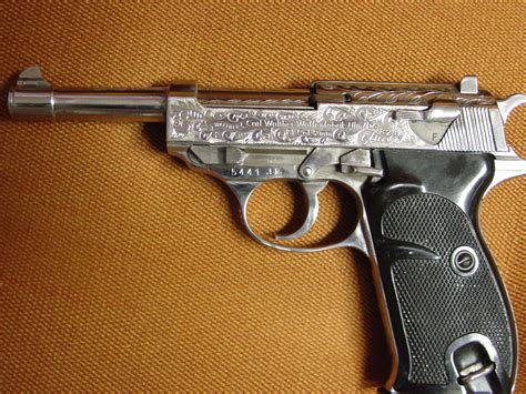 Das stangenmagazin der p1 nimmt bis zu acht patronen im kaliber 9 × 19 mm auf. Walther P1/P38,9mm,scroll engraved,nickel plate... for sale