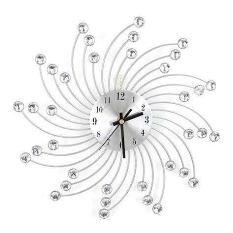 Silver Metal Diamond Decorated Wall Clock Home Office Room Modern Decor