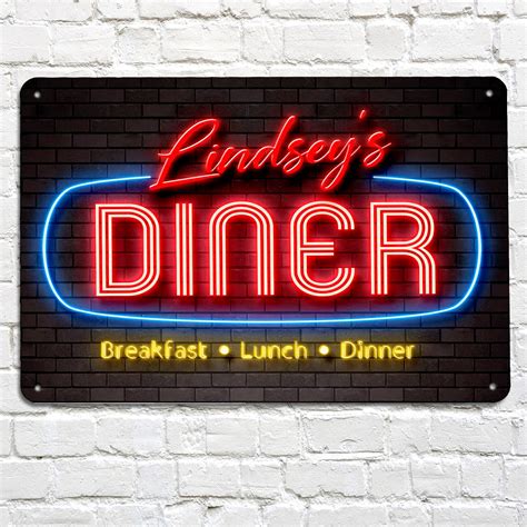 Personalised Diner Sign Neon Effect Printed Metal Sign A4 Etsy