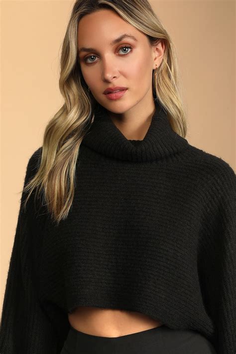 black turtleneck sweater super cropped sweater black sweater lulus
