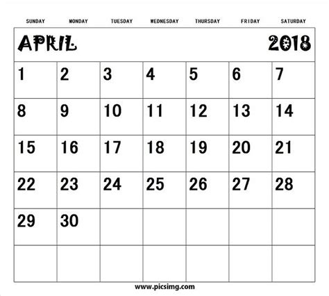 Blank April 2018 Calendar Printable Free With Holidays Festivals