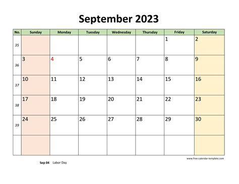 September 2023 Calendar Printable With Coloring On Weekend Horizontal