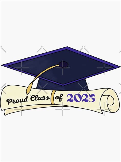 Proud Class Of 2025 Sticker Graduation Cap And Diploma Sticker For
