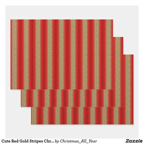 Cute Red Gold Stripes Christmas Pattern Wrapping Paper Sheets Zazzle