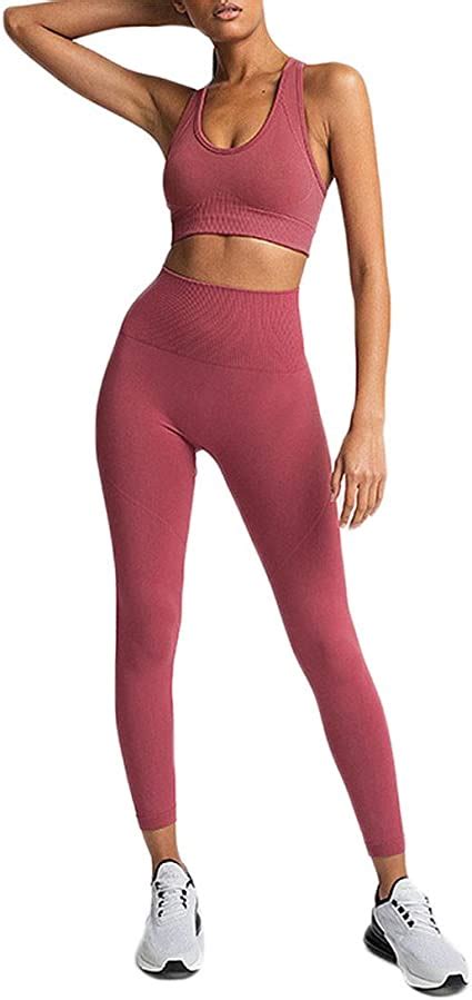 Womens Workout Outfit 2 Pieces Seamless Yoga Leggings With Sports Bra Gym Clothes Set Athletic