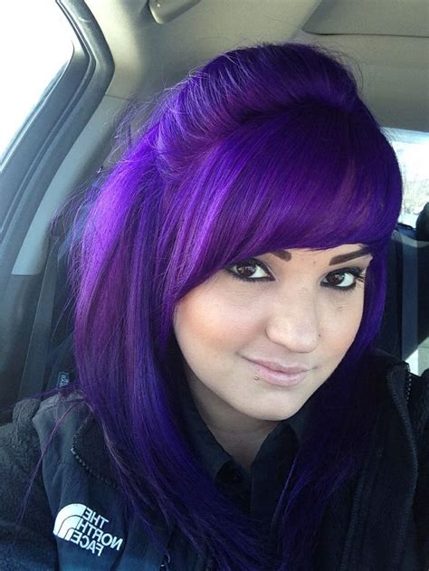 Cute Deep Purple Hairstyle With Bangs Hair Colors Pravana Hair