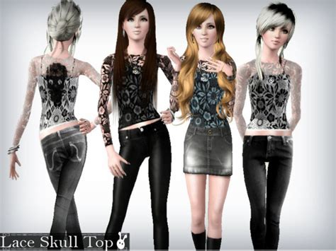 The Sims Resource Lace Skull Top