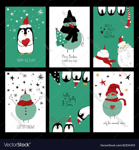 Set Of Funny Christmas Cards Royalty Free Vector Image