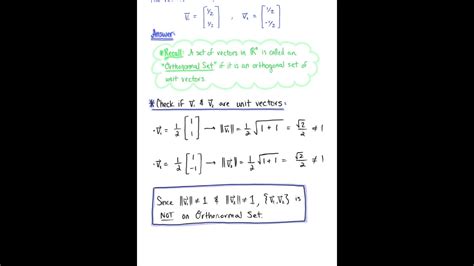 Orthonormal Sets Of Vectors Example Youtube
