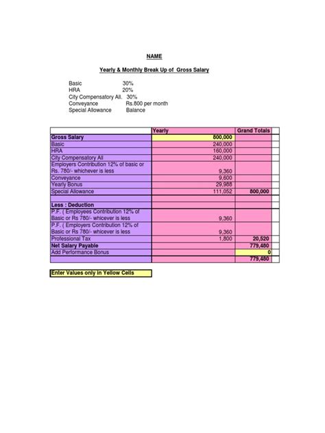 Salary Breakup Calculator Excel Pdf