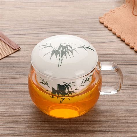 Borosilicate Glass Tea Infuser Cup With Ceramic Filter Lid 280ml Capacity