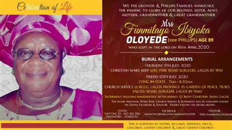 Mrs Funmilayo Oloyede Funeral Service Youtube