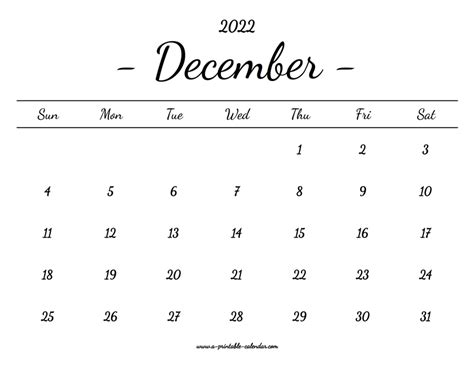 December Calendar 2022 Printable A Printable Calendar
