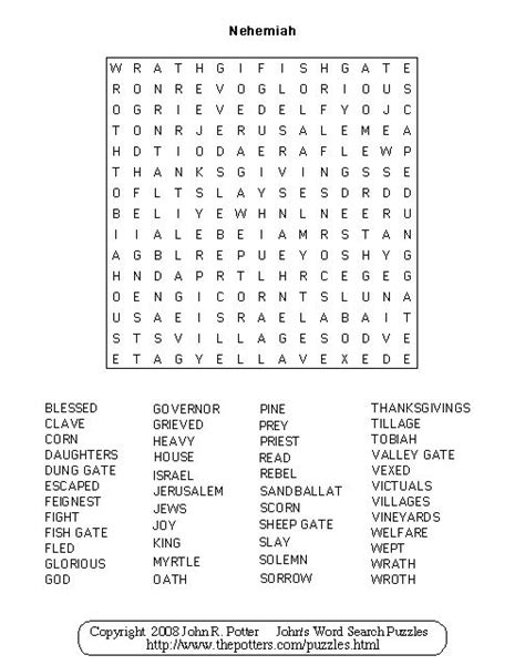 Nehemiah Printable Word Search Page Bible Crafts For Kids Bible