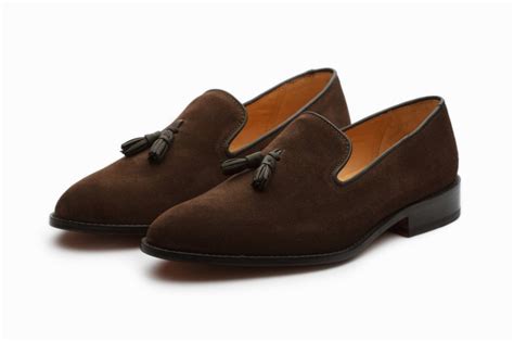 Handmade Dark Brown Suede Loafer Slippers Mens Tassel Moccasin Dress