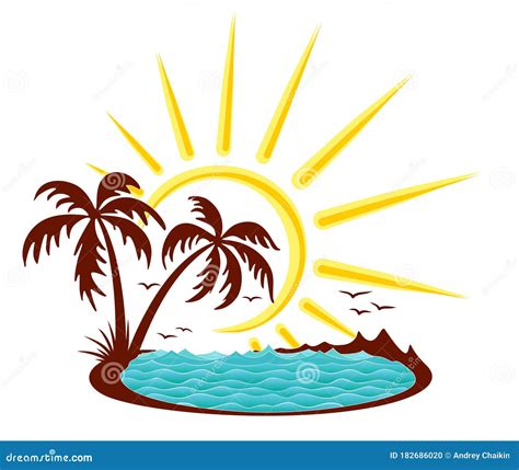 Island Symbol With Sea And Palm Trees Stock Vector Illustration Of
