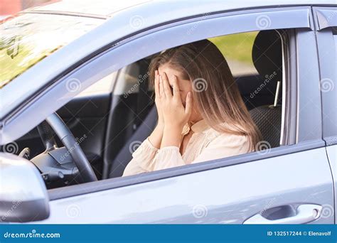 Unhappy Girl Driver Shocked And Scared Stock Photo Image Of Funny
