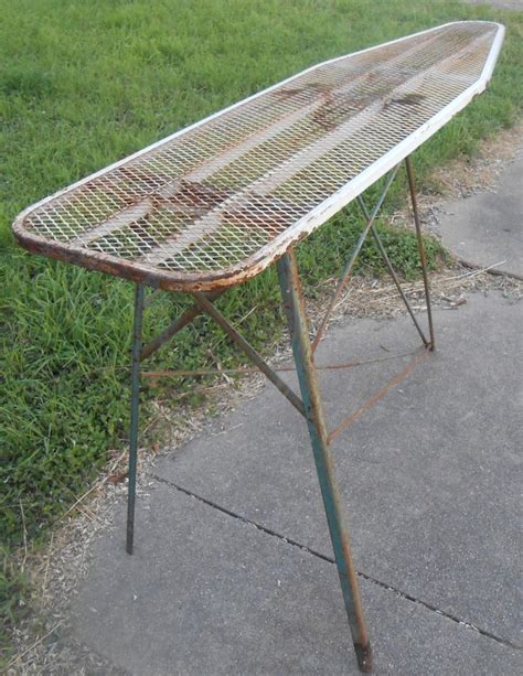 Vintage Metal Ironing Board Folds Up Flat Unique Serving Table Etsy