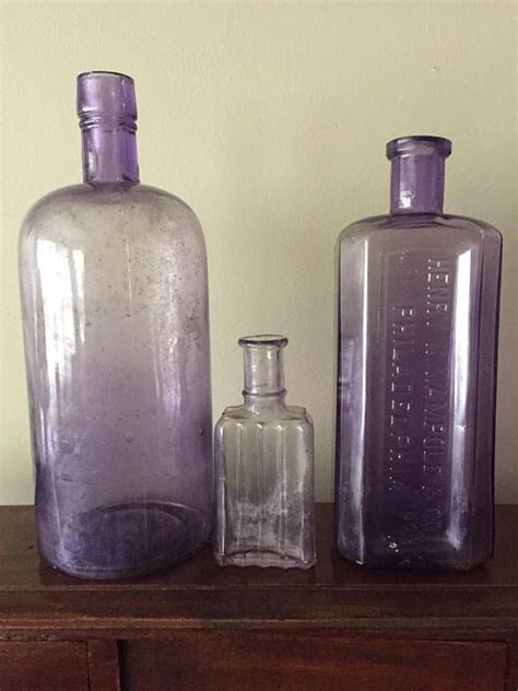 Antique Amethyst Bottle Lot Two Large One Small All From Old Glass Bottles Bottle Antique
