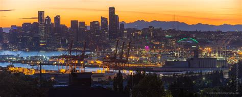Seattle Sunset Skyline From West Seattle Panorama