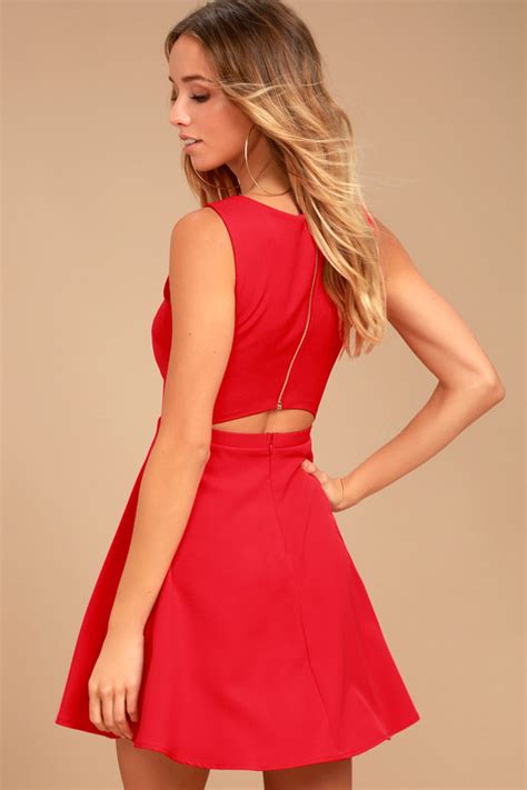 Cute Red Dress Skater Dress Cutout Dress Sleeveless Skater Dress