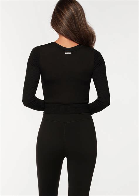 Shop Flawless Cropped Long Sleeve Top Black Lorna Jane Au