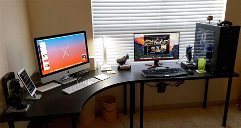 Black Gaming Computer Desk Setup With Ikea Linnmon Corner