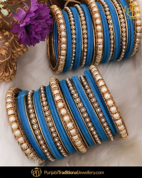 Blue Thread Pearl Bangles Set Both Hand Pair Punjabi Traditional J Punjabi Traditional