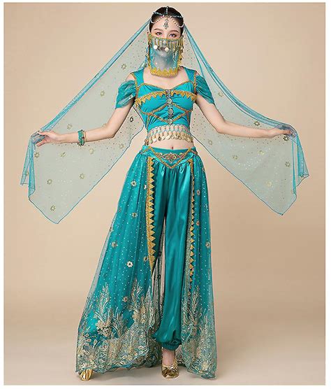 Princesse Jasmine Cosplay Pour Femmes Danse Du Ventre Indien Princesse Arabe Halloween Carnaval