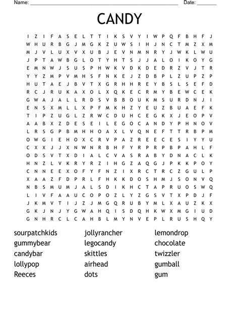 Candy Word Search Puzzle Printable