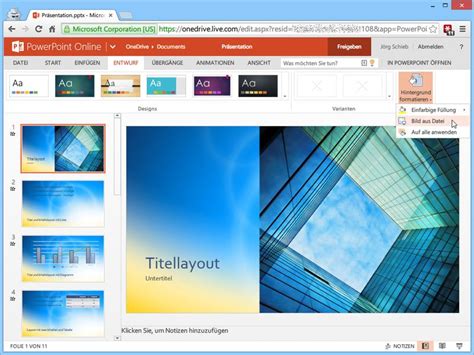 Weitere virengeprüfte software aus der kategorie office finden sie bei computerbild.de! PowerPoint Online: Eigenes Hintergrundbild verwenden ...