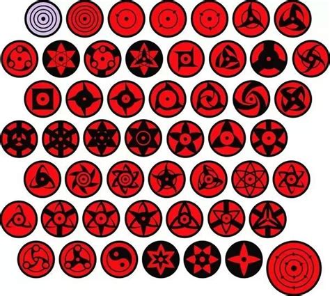 An Array Of Red And Black Circles With Different Symbols On Them All