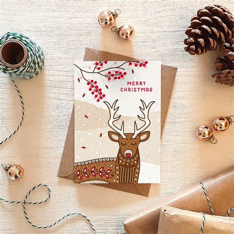 Illustrated Stag Christmas Card Individual Christmas Card Etsy