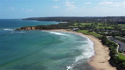 Aerial Over Torquay Beach With Rocky Point Lookout And Jan Juc Stock