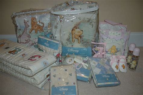 Crib sheet, comforter and bumper pad crib sheet fits standard mattress size 28x52. Rare! Classic Winnie the Pooh Baby Disney CRIB BEDDING ...