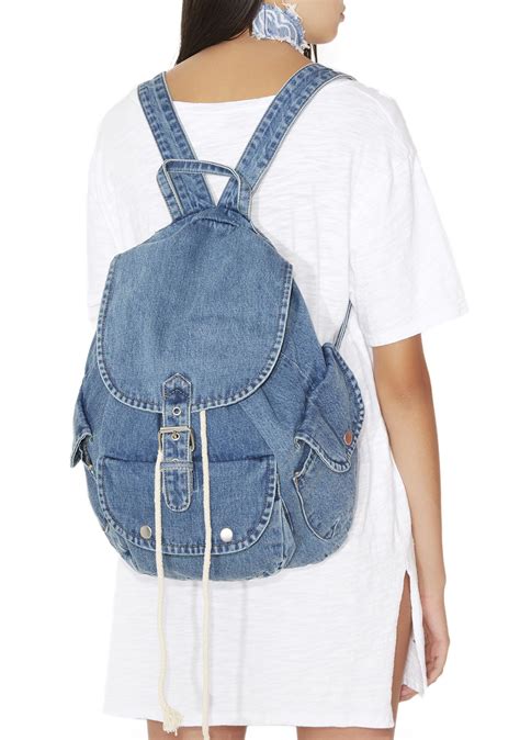 Denim Drawstring Backpack Blue Dolls Kill